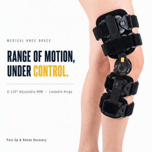 Adjustable ROM Knee Brace with Dial-Lock Hinges | Post-Operative Knee Stabilizer | CE Certified Manufacturer